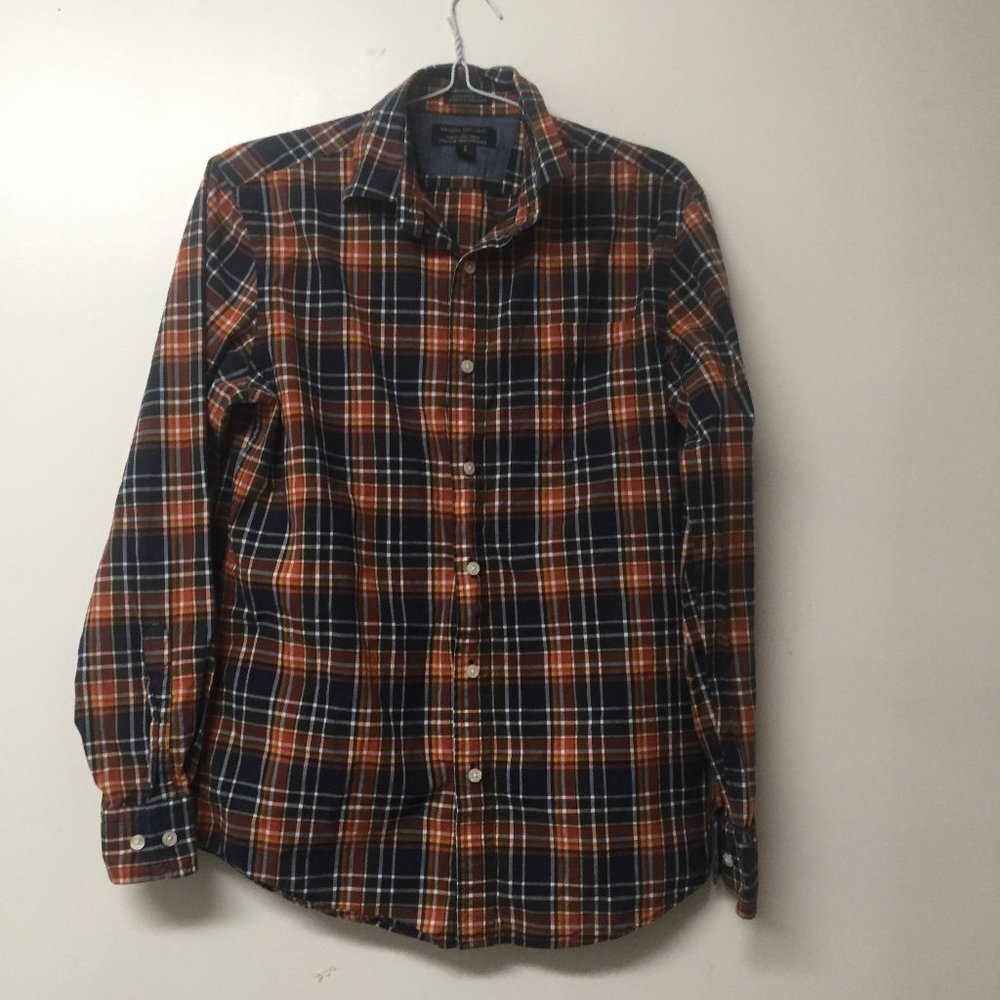 Banana Republic Stretch Soft Wash Standard Fit Orange Plaid Button Down Size Sm